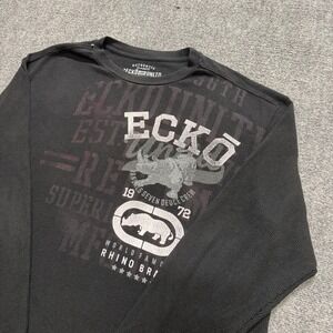 VTG Ecko Unltd Thermal Long-sleeve Shirt Men's 3XL Black Grunge Skater Y2K